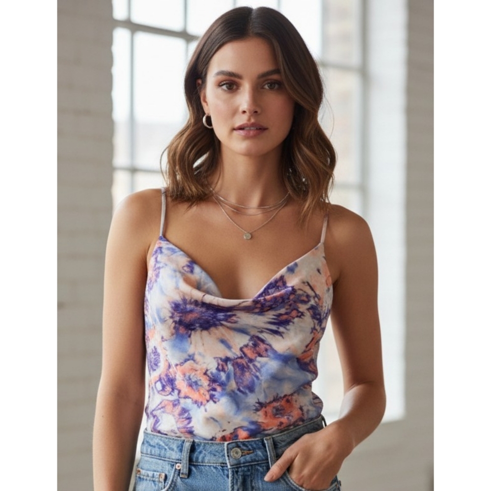 L.I.F.E Satin Cami Purple & Pink Size M